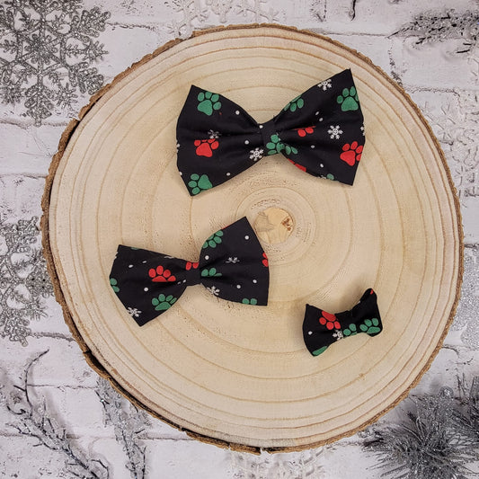 Holiday Paw Print and Snowflake Pet Bowtie